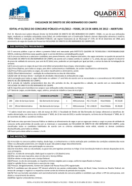 Edital de Abertura - Faculdade de Direito de S&atilde;o Bernardo do Campo