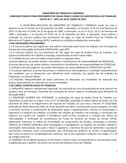 1 ministério do trabalho e emprego concurso público para