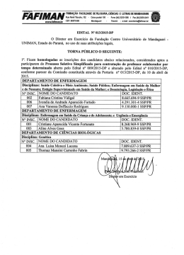 homologação das Inscrições do Processo Seletivo