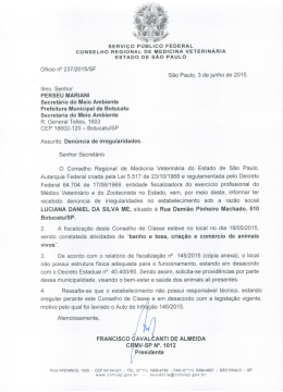 Irregularidades constatadas em fiscaliza&ccedil;&atilde;o realizada - CRMV-SP