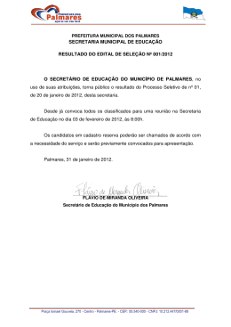 secretaria municipal de educa&ccedil;&atilde;o resultado do edital de sele&ccedil;&atilde;o n&ordm;