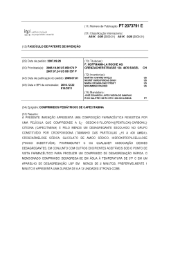 (11) N&uacute;mero de Publica&ccedil;&atilde;o: PT 2073791 E (51) Classifica&ccedil;&atilde;o