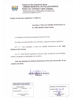 006/2013 - Concede o T&iacute;tulo de Cidad&atilde;o Pauferrense ao Sr. Jo&atilde;o
