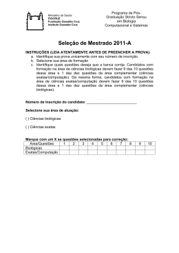 Prova Mestrado 2011 A - Biologia Computacional e Sistemas