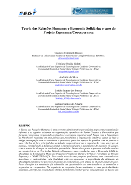 Teoria das Rela&ccedil;&otilde;es Humanas e Economia Solid&aacute;ria: o