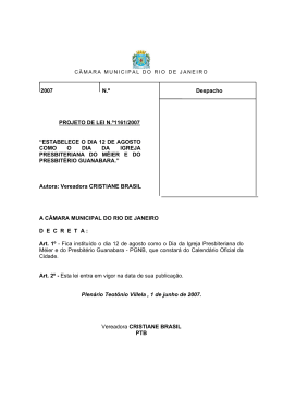 Projeto de Lei 1161/2007 - Câmara Municipal do Rio de Janeiro