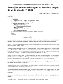 Anotações sobre a arbitragem no Brasil e o projeto de lei do senado