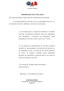 Comissão Eleitoral COMUNICADO CE Nº 001/2015 Ref