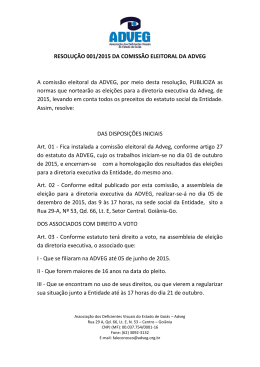 RESOLU&Ccedil;&Atilde;O 001/2015 DA COMISS&Atilde;O ELEITORAL DA ADVEG A