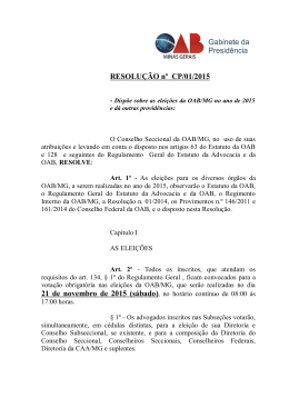 Resolu&ccedil;&atilde;o CP/01/2015 do Conselho Seccional da OAB/MG