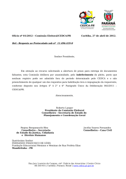 Ofício nº 01/2012 – Comissão Eleitoral/CEDCA/PR Curitiba, 27 de