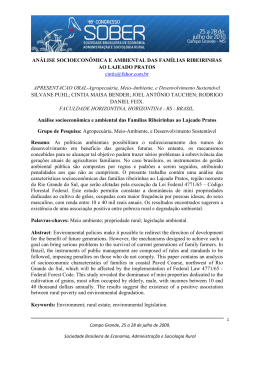 AN&Aacute;LISE SOCIOECON&Ocirc;MICA E AMBIENTAL DAS FAM&Iacute;LIAS