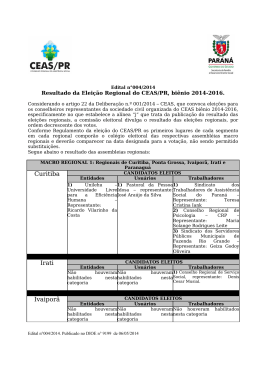 MACRO REGIONAL 1: Regionais de Curitiba, Ponta Grossa