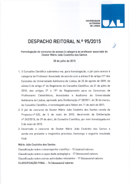 Despacho Reitoral N&ordm; 95-2015 - Universidade Aut&oacute;noma de Lisboa