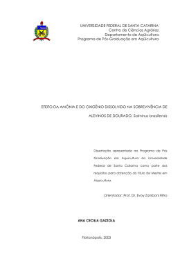 Efeito da am&ocirc;nia e do oxig&ecirc;nio dissolvido na sobreviv&ecirc;ncia