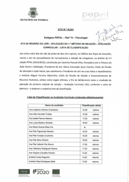 Aplica&ccedil;&atilde;o do 1&ordm; M&eacute;todo de Sele&ccedil;&atilde;o