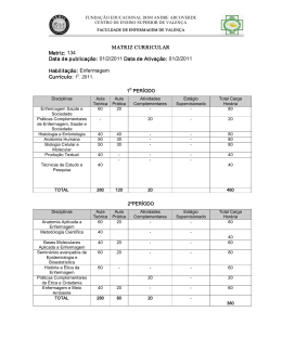 MATRIZ CURRICULAR Matriz: 134 Data de publicação: 01/2/2011