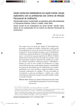 Sa&uacute;de mental dos trabalhadores em sa&uacute;de mental