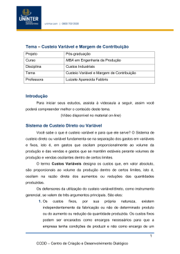 Tema – Custeio Variável e Margem de Contribuição