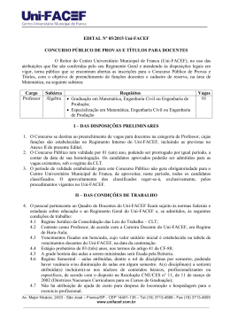 EDITAL N&ordm; 05/2015 Uni-FACEF CONCURSO P&Uacute;BLICO DE