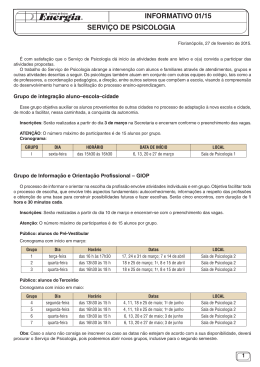 Informativo para o ano letivo de 2015