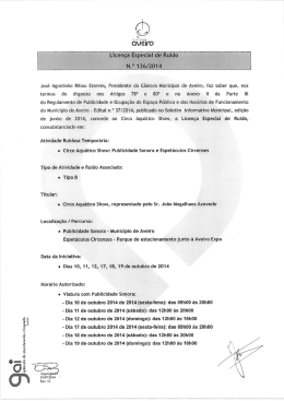 Licen&ccedil;a Especial de Ru&iacute;do - C&acirc;mara municipal de Aveiro