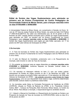 Edital de Sorteio das Vagas Suplementares para admiss&atilde;o ao