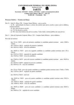 Hor&aacute;rio T&eacute;cnica em Dan&ccedil;a - Universidade Federal de Uberl&acirc;ndia