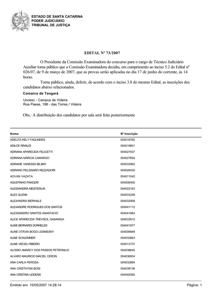 Edital 73 07 Tribunal De Justica De Santa Catarina