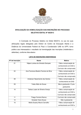 DIVULGA&Ccedil;&Atilde;O DA HOMOLOGA&Ccedil;&Atilde;O DAS INSCRI&Ccedil;&Otilde;ES NO