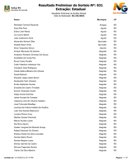 Resultado Preliminar do Sorteio Nº: 031 Extração: Estadual
