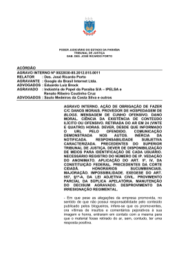 AC&Oacute;RD&Atilde;O AGRAVO INTERNO N&ordm; 0022030
