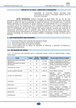 Abertura e Inscri&ccedil;&otilde;es - Prefeitura Municipal de Agua Santa-RS