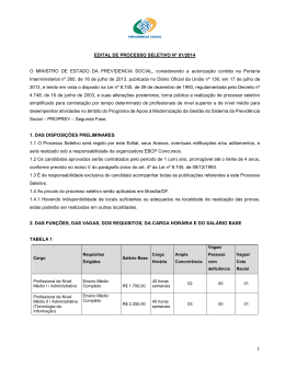EDITAL DE PROCESSO SELETIVO N&deg; 01/2014 O MINISTRO DE