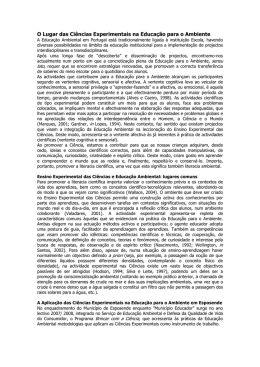 O Lugar das Ciências Experimentais na Educação para o Ambiente