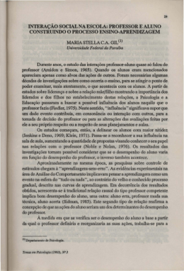 INTERA&Ccedil;&Atilde;O SOCIAL NA ESCOLA: PROFESSOR E