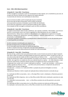 Enem &ndash; DNA e RNA (Material gen&eacute;tico) 1) Quest&atilde;o 52
