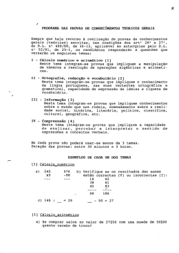 PROGRAMA DAS PROVAS DE &ccedil;oNHEc&Iacute;M&Eacute;NT&Oacute;S TEORICOS