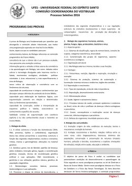 Programas das provas - Processo Seletivo Vest2016