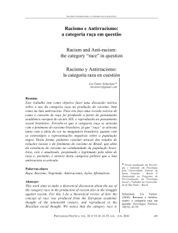 Racismo e Antirracismo: a categoria ra&ccedil;a em quest&atilde;o