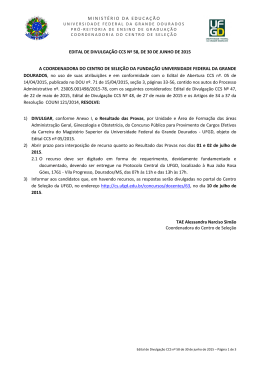 Edital de Divulga&ccedil;&atilde;o CCS n&ordm; 58/2015 - Centro de Sele&ccedil;&atilde;o