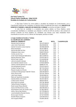 Edital 01/2015 Resultado da Avalia&ccedil;&atilde;o de Conhecimentos A S&atilde;o