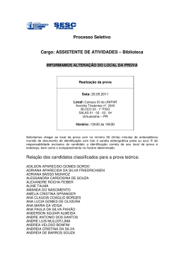 Processo Seletivo Cargo: ASSISTENTE DE ATIVIDADES