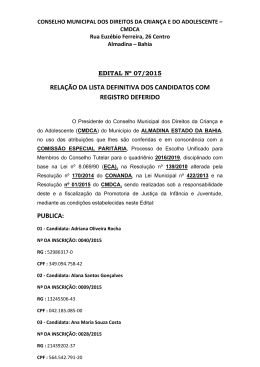Edital n&ordm; 07/2015 Rela&ccedil;&atilde;o da Lista Definitiva dos Candidatos com
