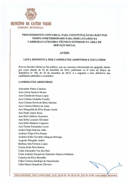 Lista Definitiva dos Candidatos Admitidos e Excluídos