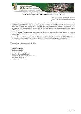 EDITAL N&ordm; 06/2015- CONCURSO P&Uacute;BLICO N&ordm; 01/2015