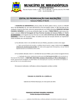 Edital de Prorrogação das Inscrições do Concurso Público nº 01-14