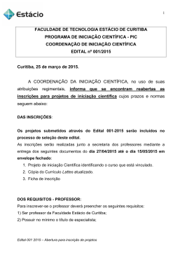 EDITAL 001-2015-Abertura das inscrições de projetos
