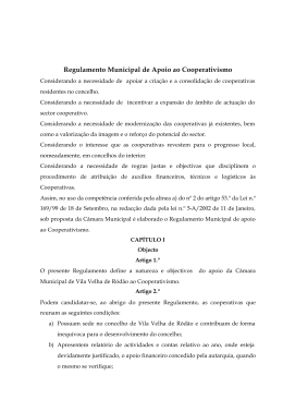 Regulamento Municipal de Apoio ao Cooperativismo