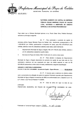 I`AuToRIzA AUMENTO DE cAPITAL DA EMPRESA P&Uacute;BLICA &Aacute;GuAs